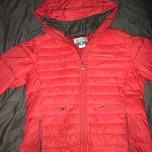 Bright orange used Columbia winter coat